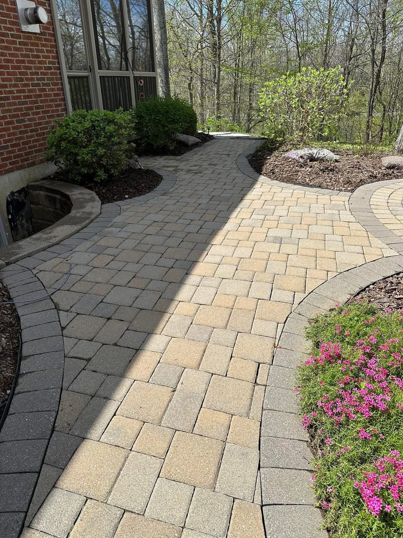 Pressure washed paver walkway